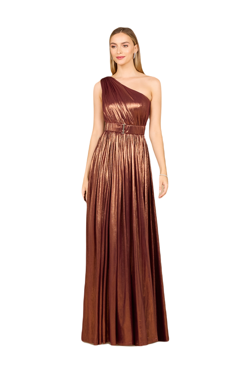 LARA New York One Shoulder Metallic Dress, Main, color, Brown