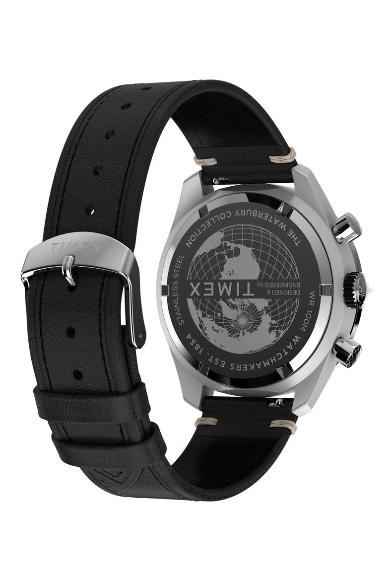 Waterbury Traditional Chronograph Leather Strap Watch, 41mm, Alternate, color, BLACK
