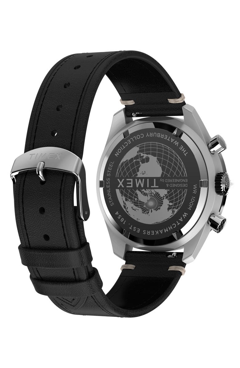 Timex<sup>®</sup> Waterbury Traditional Chronograph Leather Strap Watch, 41mm, Alternate, color, Black