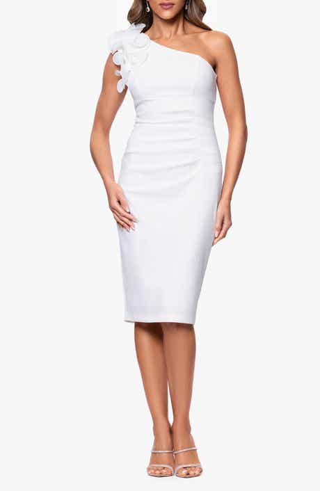 Xscape Evenings Rosette Detail One-Shoulder Cocktail Sheath Dress