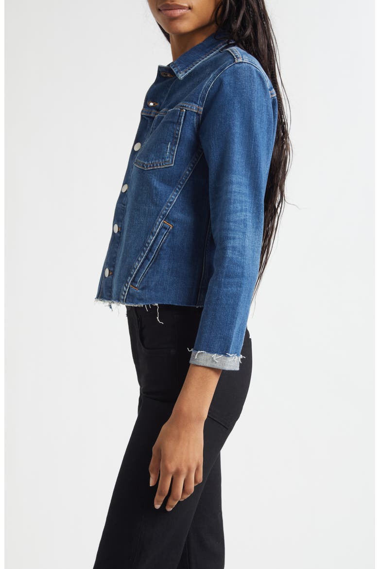 Janelle Slim Fit Raw Hem Denim Trucker Jacket, Alternate, color, AUTHENTIQUE