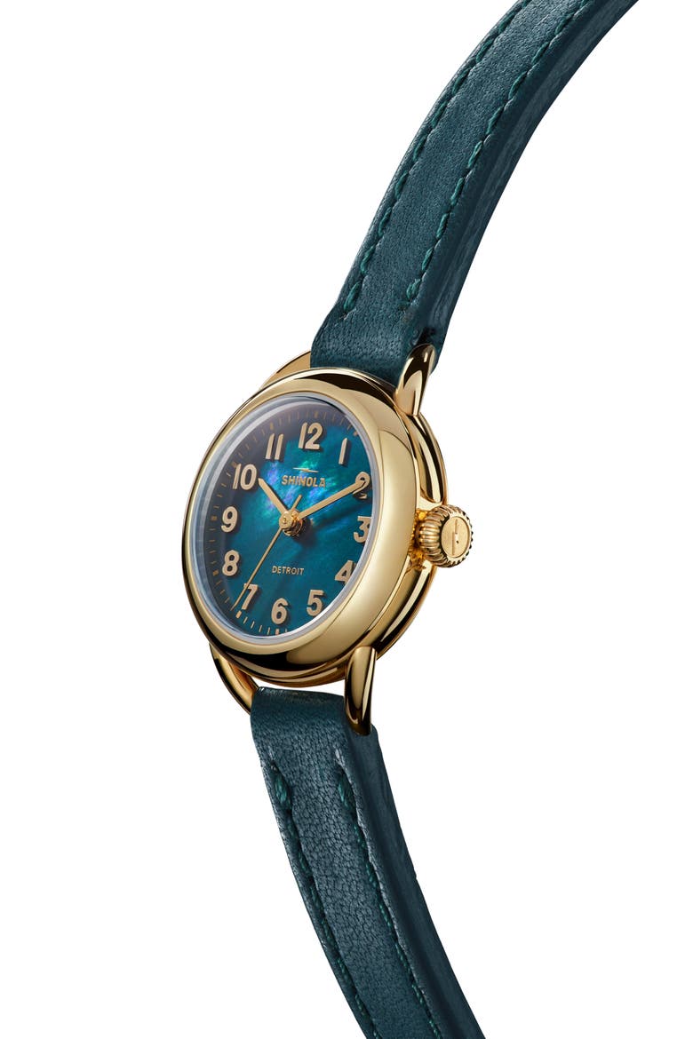 Runabout Mother-of-Pearl Leather Strap Watch, 25mm, Alternate, color, EMERALD MOTHER OF PEARL