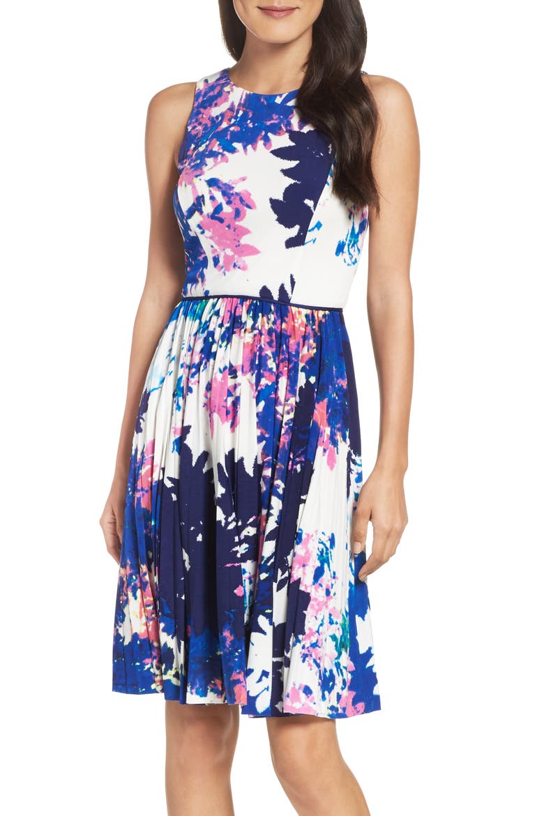 Stretch Fit & Flare Dress, Alternate, color, SOFT WHITE/ PINK