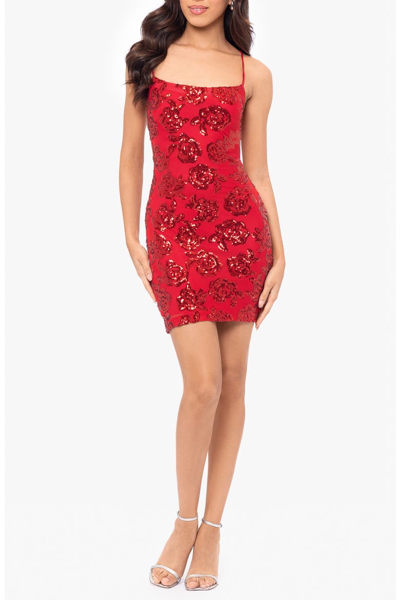 Floral Sequin Minidress, Main, color, RED