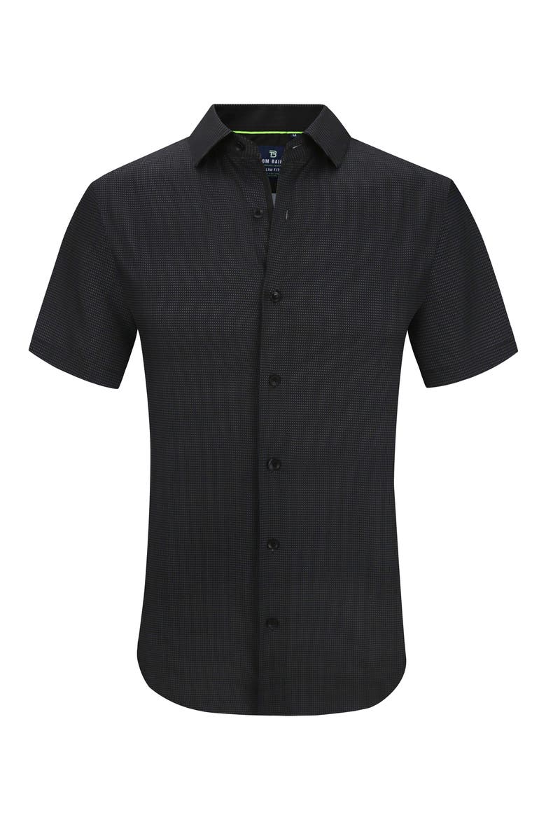 Slim Fit Performance Short Sleeve Button-Up Shirt, Alternate, color, BLACK
