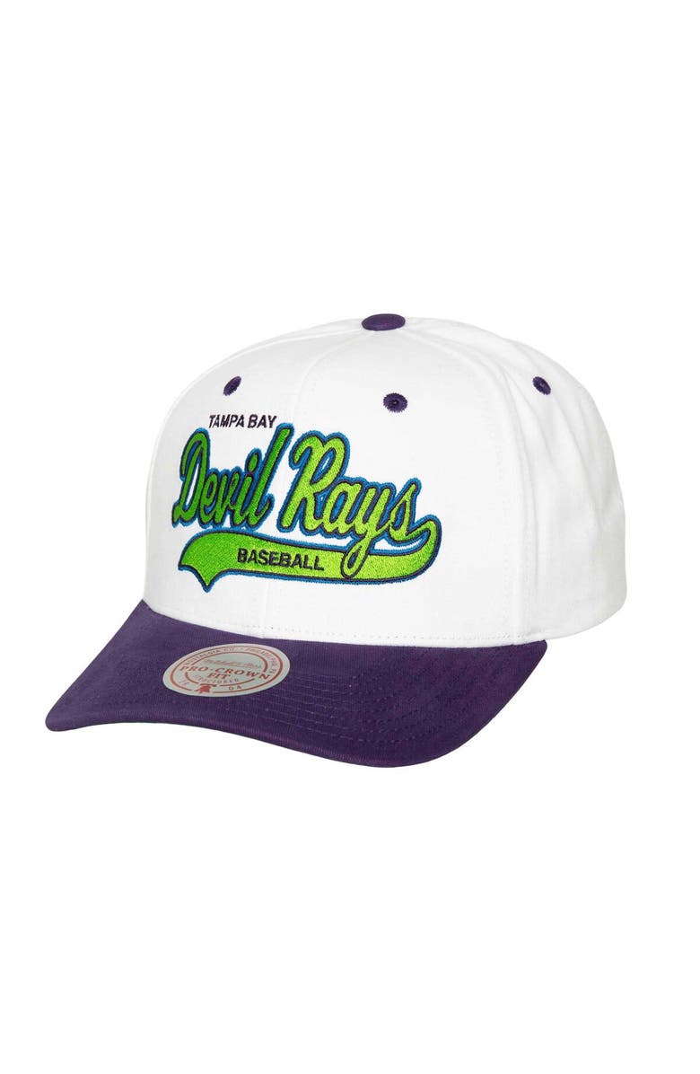 Mitchell & Ness Men's Mitchell & Ness White Tampa Bay Rays Cooperstown Collection Tail Sweep Pro Snapback Hat, Main, color, 