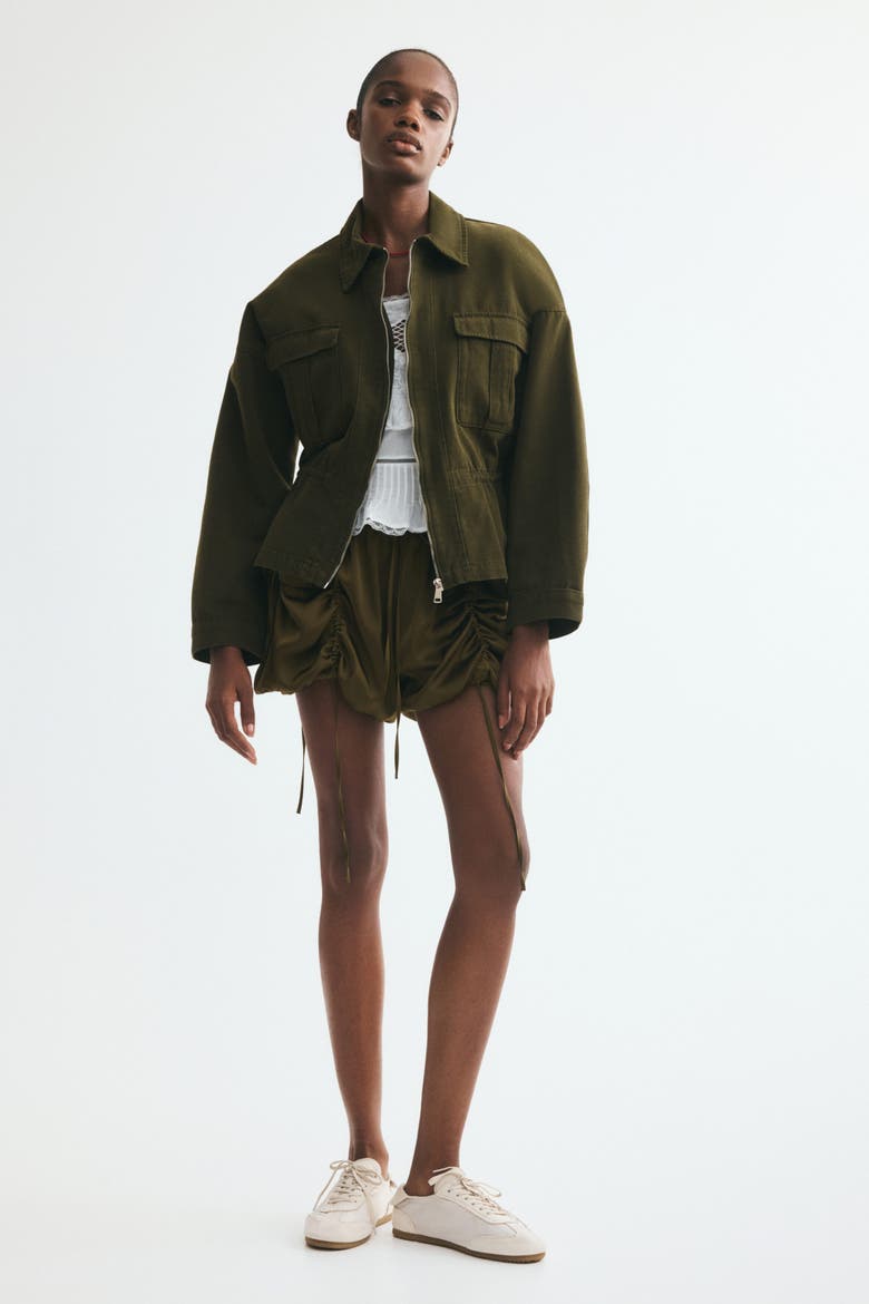 Drawstring-detail Utility Jacket, Alternate, color, Khaki green