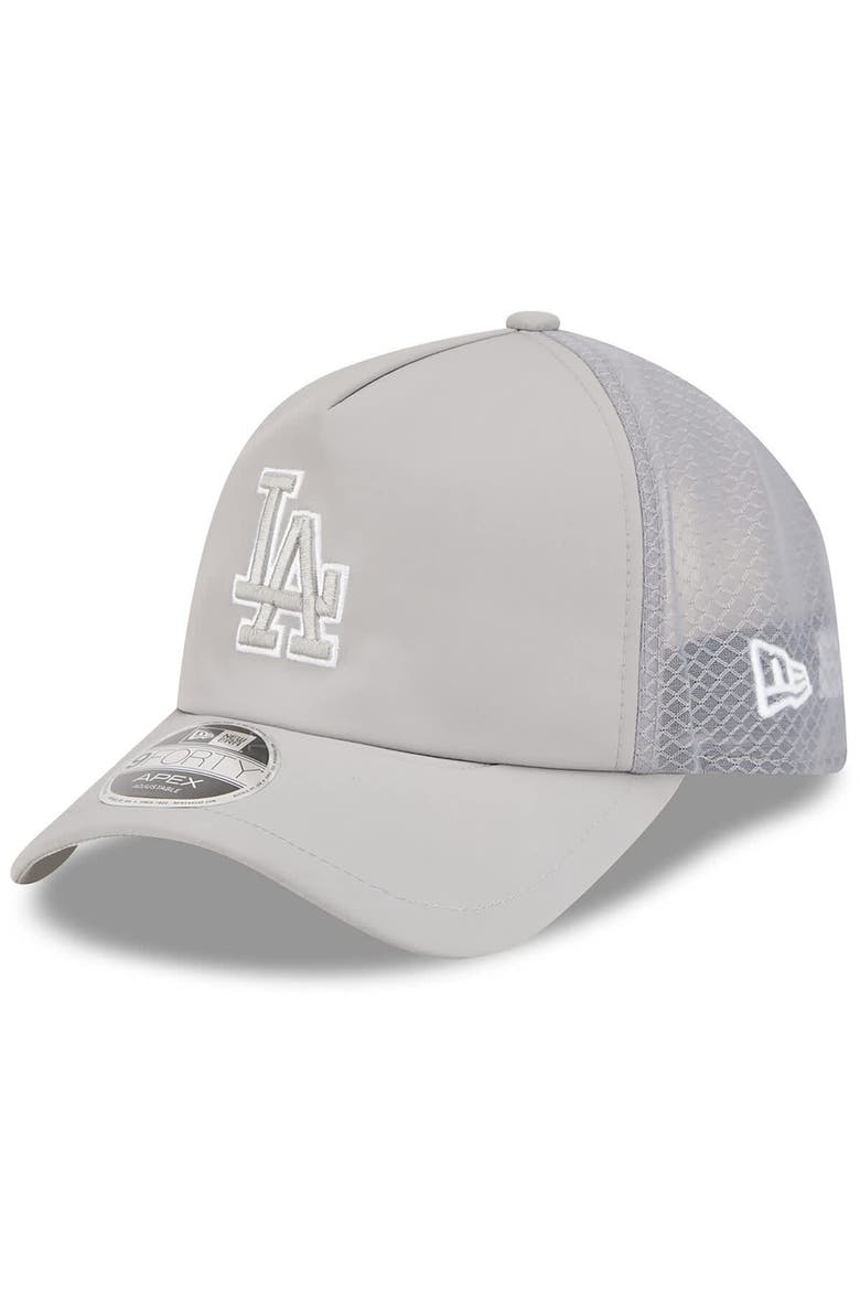 Men's New Era Gray Los Angeles Dodgers 2026 Batting Practice Apex 9FORTY Adjustable Trucker Hat, Main, color, Gray