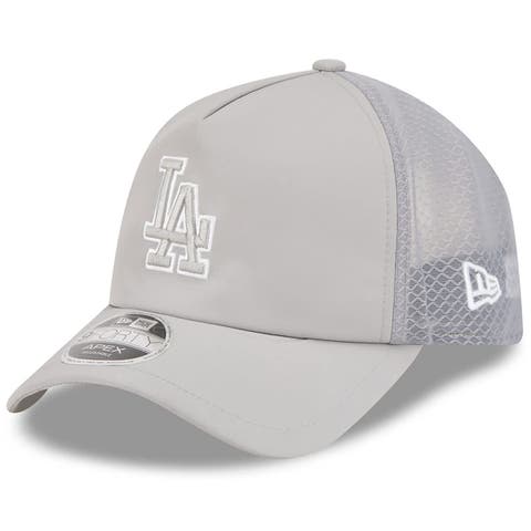 Men's New Era Gray Los Angeles Dodgers 2026 Batting Practice Apex 9FORTY Adjustable Trucker Hat
