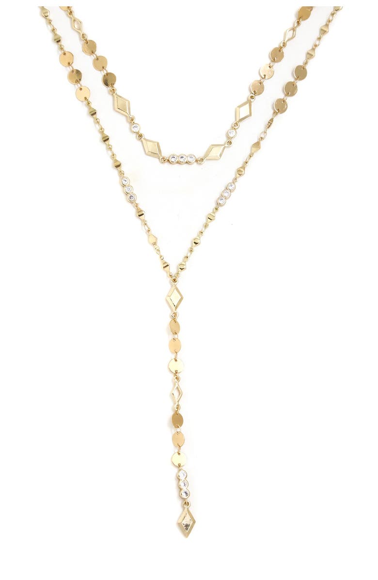 Ettika Set of 2 18K Gold Plated Cubic Zirconia Choker & Y-Necklaces, Main, color,