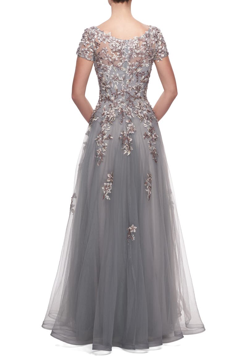 Embroidered & Beaded Ballgown, Alternate, color, GRAY
