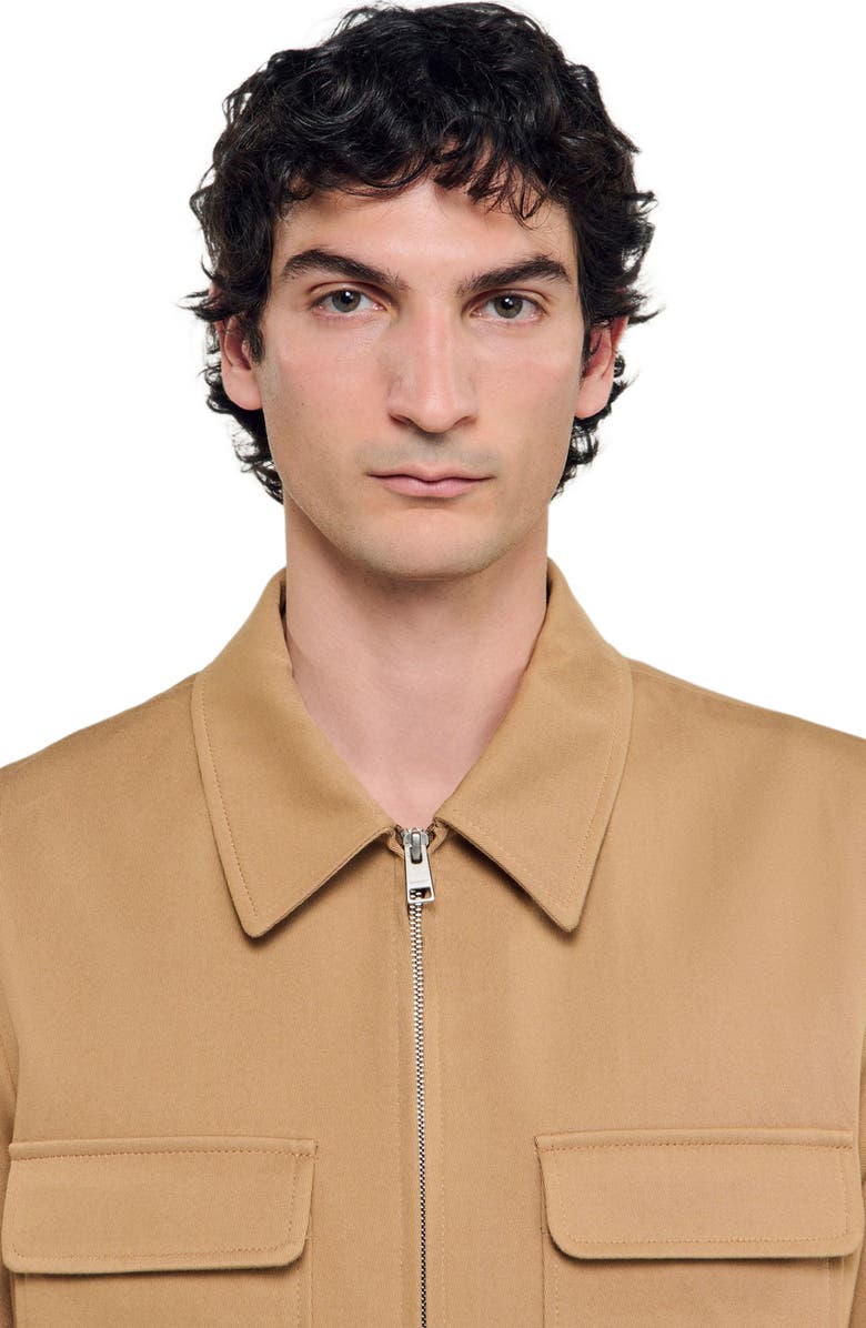 SANDRO Zip-up pocket jacket, Alternate, color, Camel