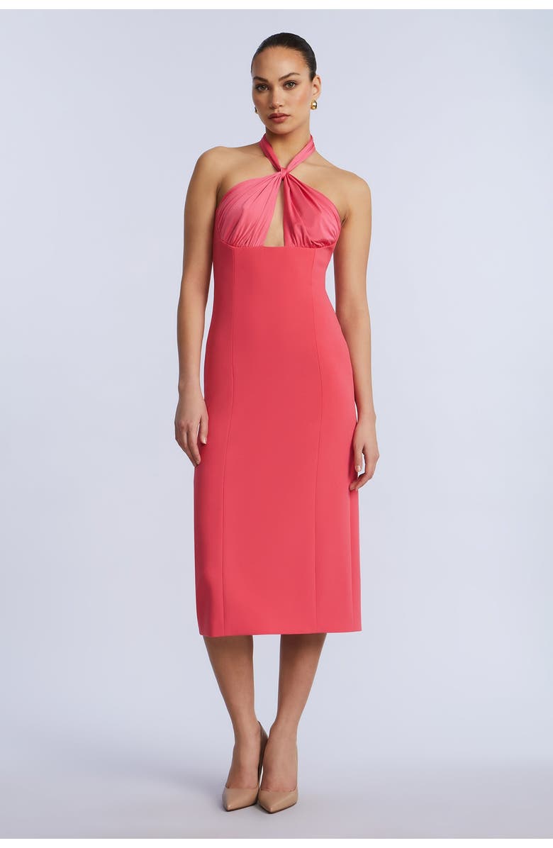 BCBGMAXAZRIA Midi Dress With A Twist, Alternate, color, Cherry Blossom