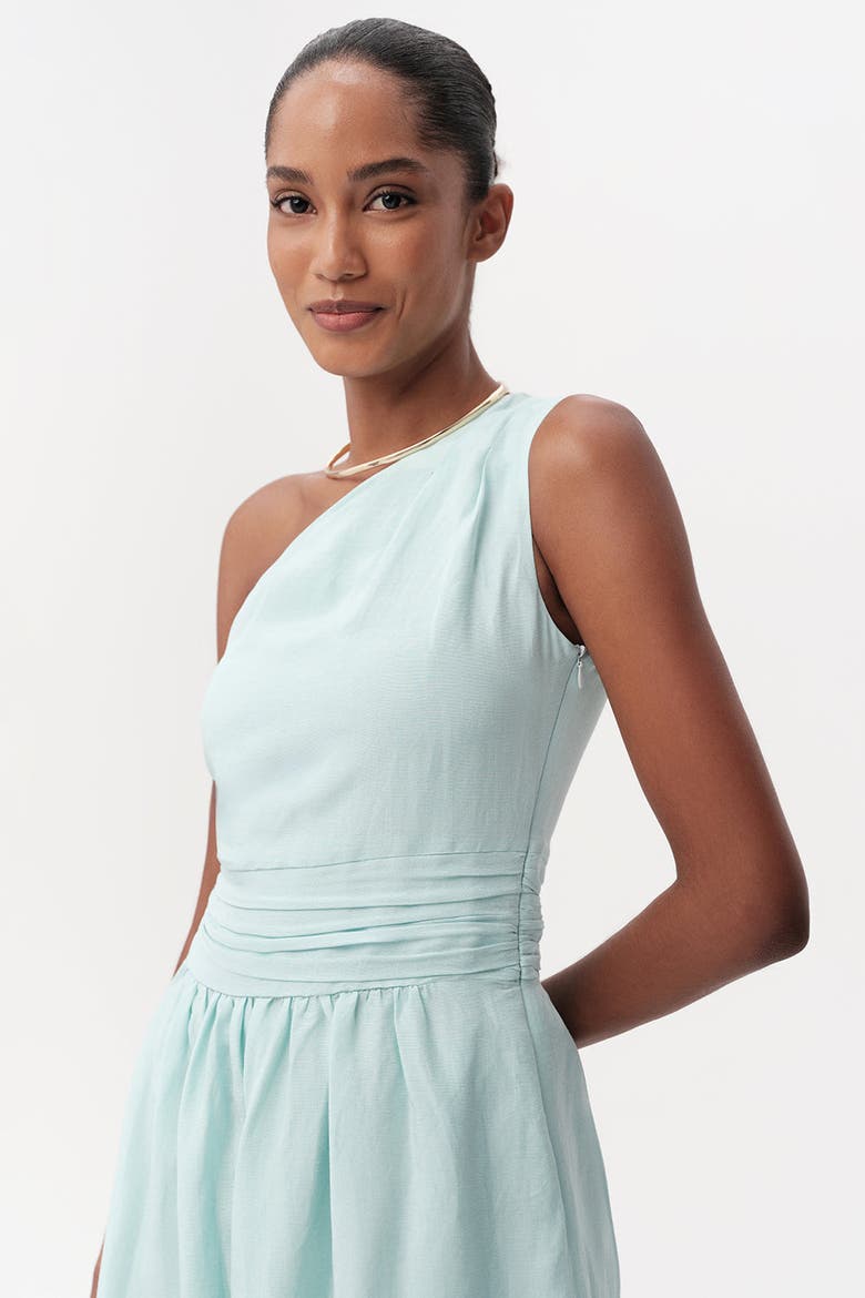 Burk Elastic Waist Linen Blend Midi Dress, Alternate, color, Blue