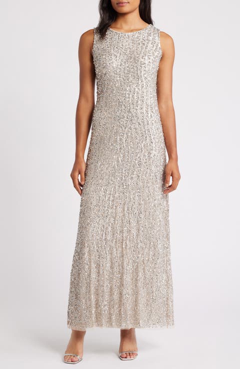 Sequin Stripe Sleeveless Gown