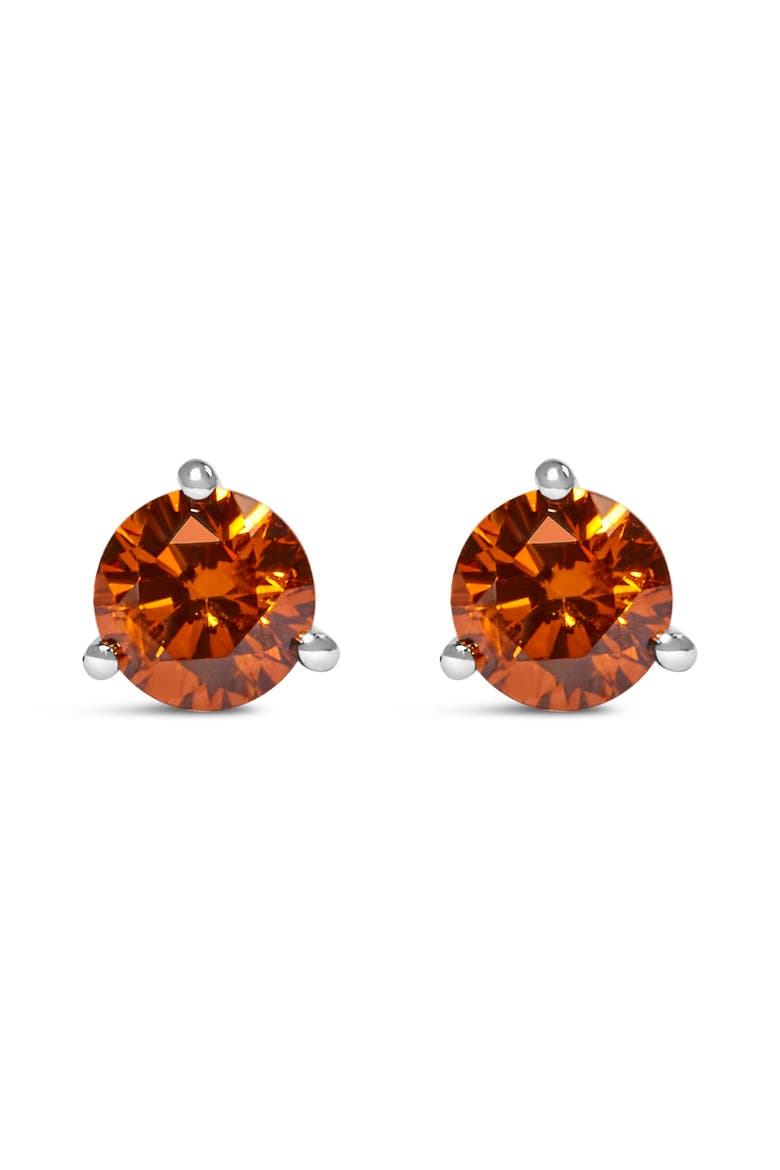 14K White Gold 1/2 Ct Lab-Grown Orange Diamond 3-Prong Martini Stud Earrings, Main, color, Orange Diamond