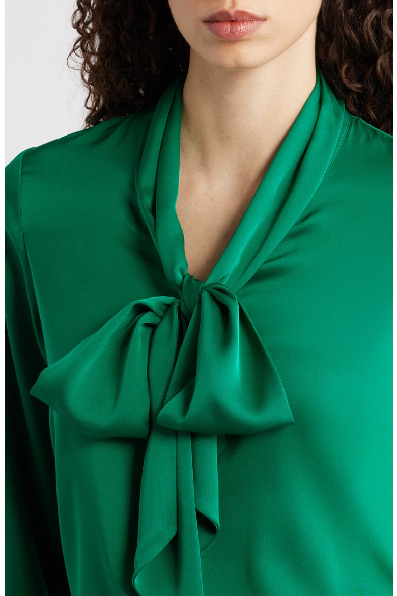 The Nicoletta Tie Neck Silk Stretch Satin Button-Up Shirt, Alternate, color, PARROT GREEN