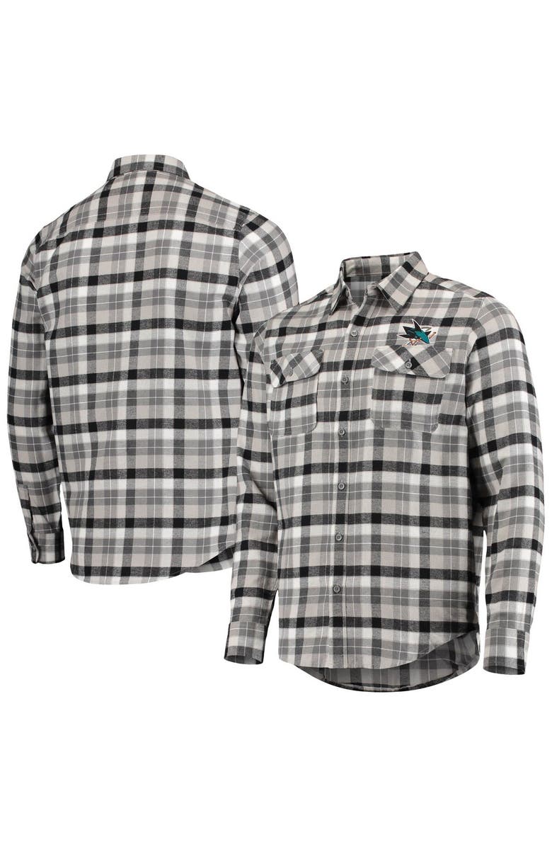 ANTIGUA Men's Antigua Black/Gray San Jose Sharks Ease Plaid Button-Up Long Sleeve Shirt, Main, color, 