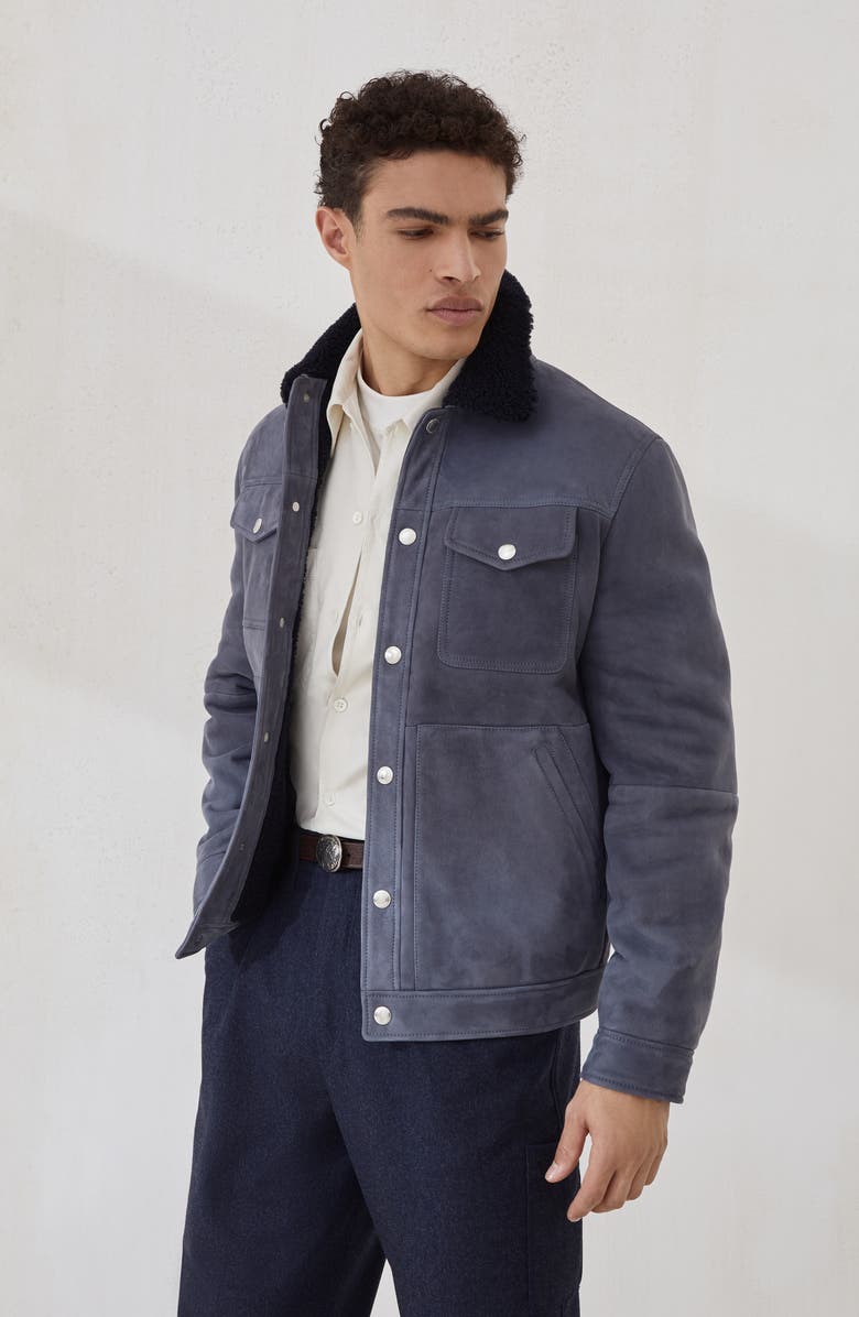 Brunello Cucinelli Curly shearling jacket, Alternate, color, Denim