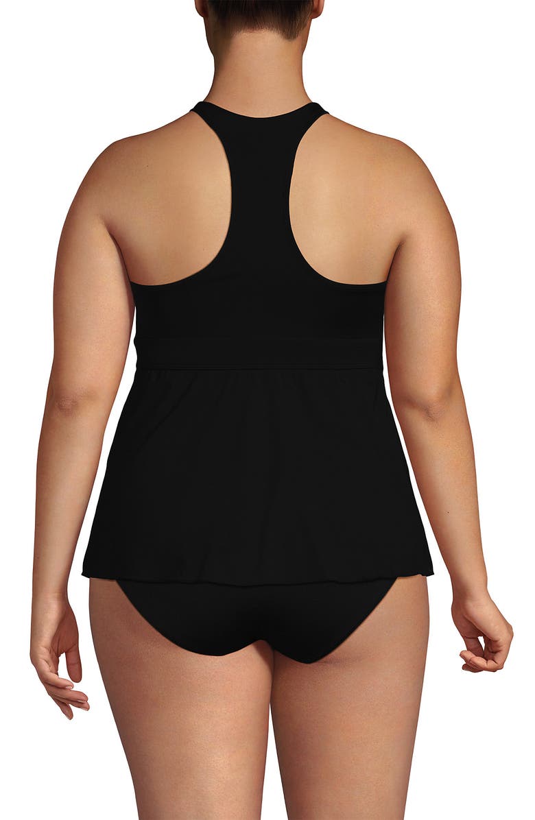 Lands' End Plus Size V-Neck Racerback Flutter Tankini, Alternate, color, Black