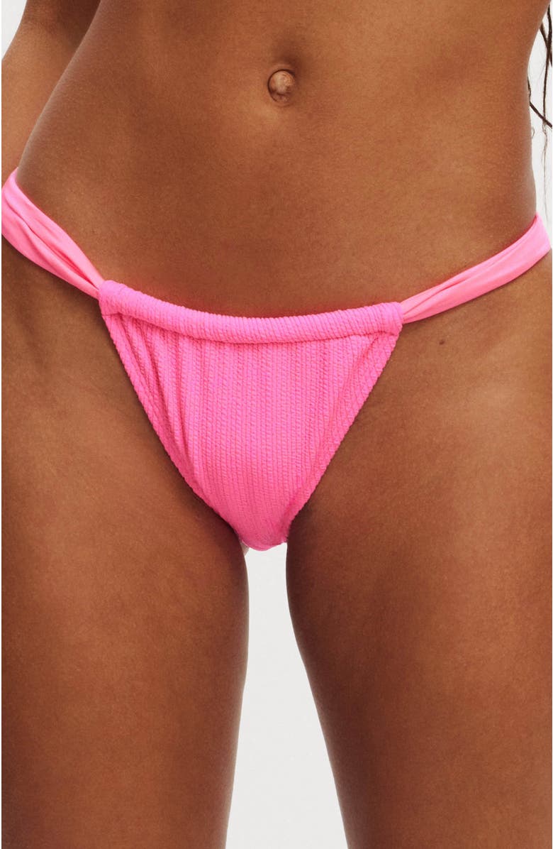 COTTON ON BODY Gathered Thick Strap Brazilian Bikini Bottom, Alternate, color, Party Pink Crinkle