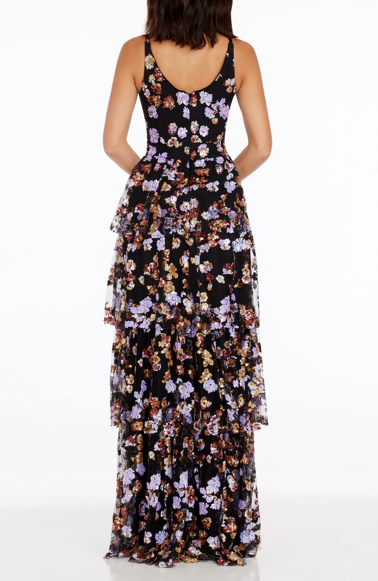 Dress the Population Lorain Sequin Tiered Ruffle Gown, Alternate, color, Black Multi