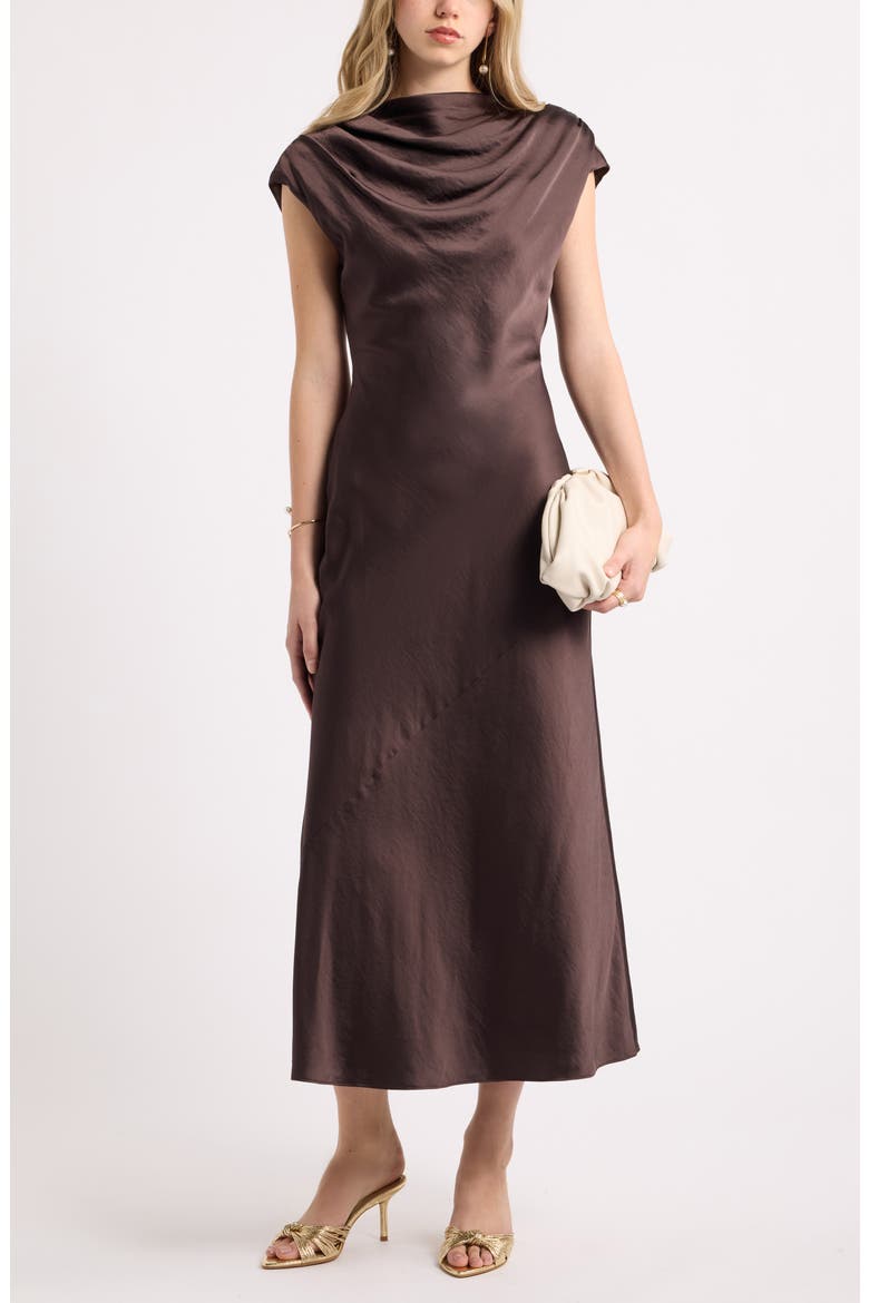 Cowl Neck Column Midi Dress, Alternate, color, BROWN SEAL