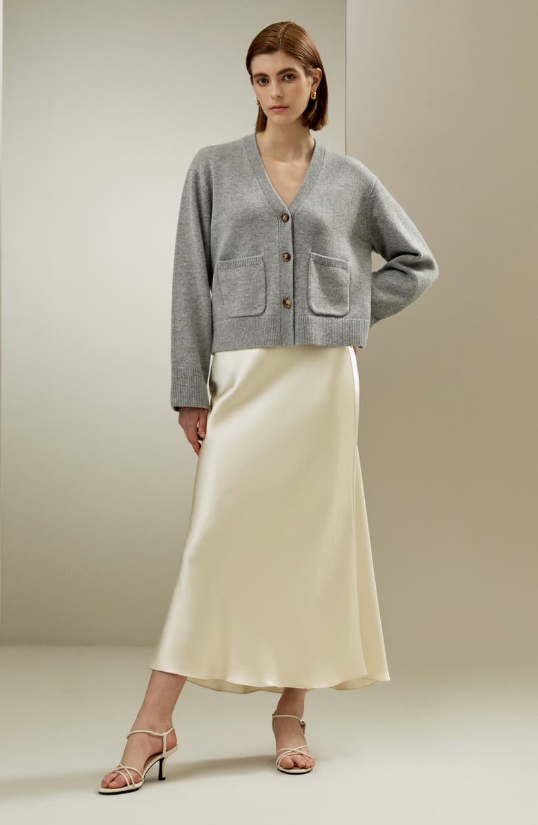 Lilysilk Cropped Wool-Cashmere Blend Cardigan Sweater for Women, Alternate, color, Mixed Gray