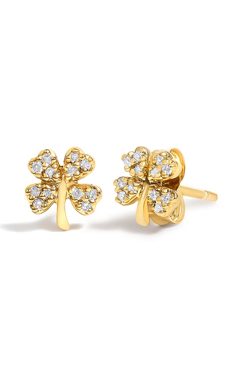 Haus of Brilliance 10K Yellow Gold Diamond Accent 4 Leaf Clover Stud Earrings, Alternate, color, Yellow