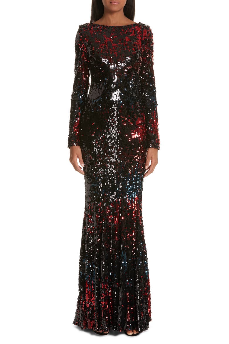 Vulcano Sequin Evening Dress, Main, color, BLACK
