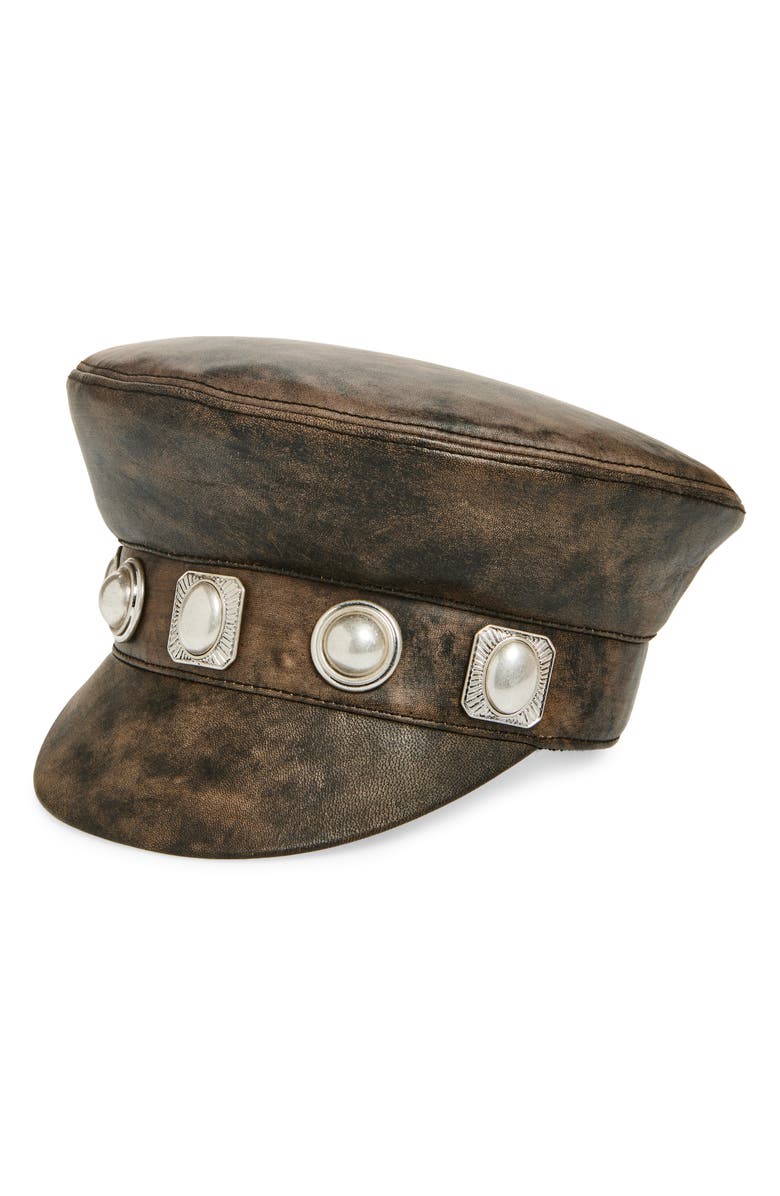 Area Leather Porter Hat, Main, color, 