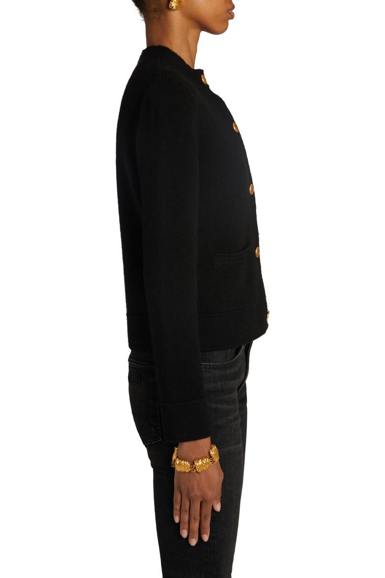 Cashmere Crewneck Cardigan, Alternate, color, BLACK