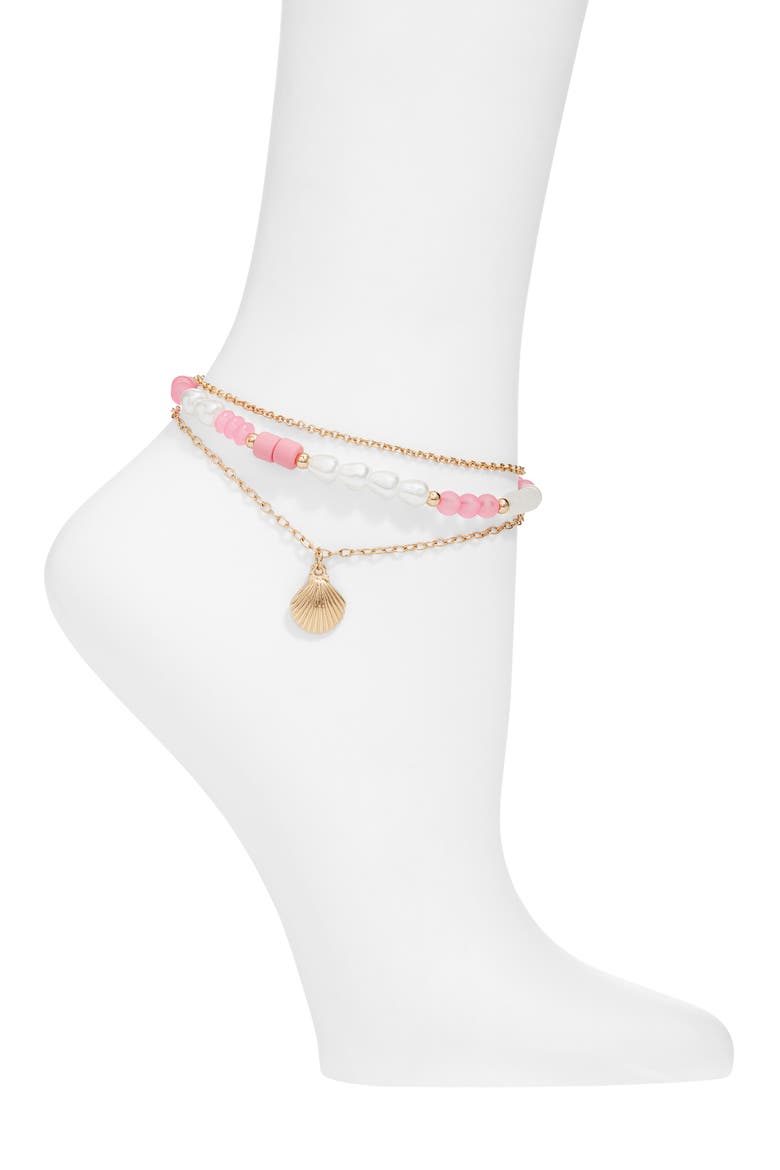 Beaded Anklet, Main, color, PINK- MULTI