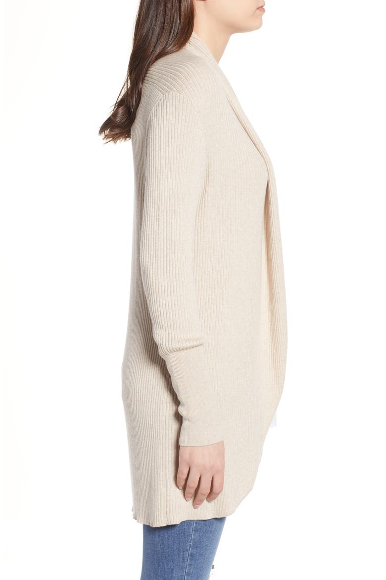 Ribbed Shawl Cocoon Sweater, Alternate, color, TAN ETHEREA HEATHER