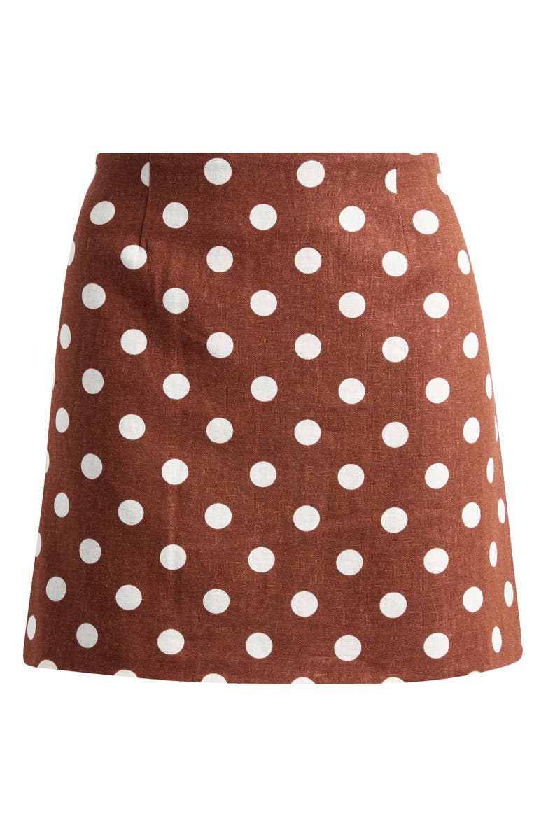 WAYF Elle Polka Dot Linen Blend Miniskirt, Alternate, color, Redwood Polka Dot