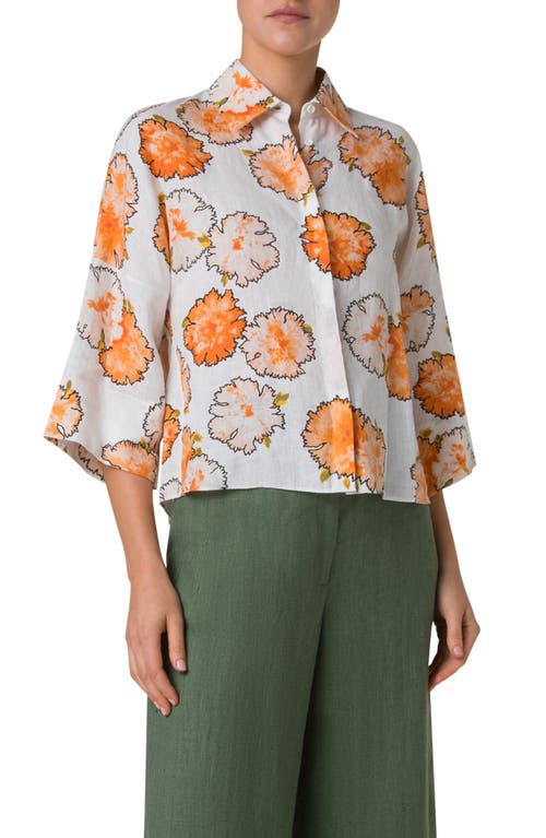 Akris Punto Carnation Print Linen Button-up Shirt In Orange-multi