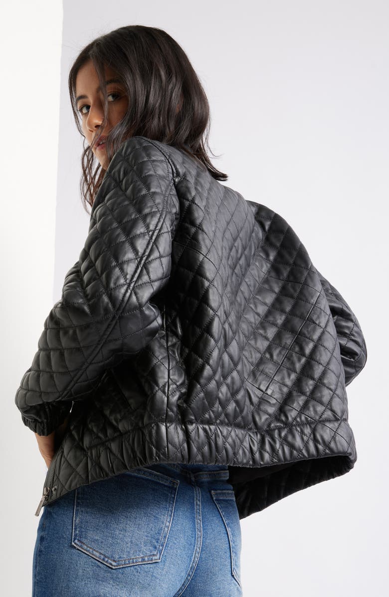 Caslon<sup>®</sup> Quilted Leather Jacket, Alternate, color, Black