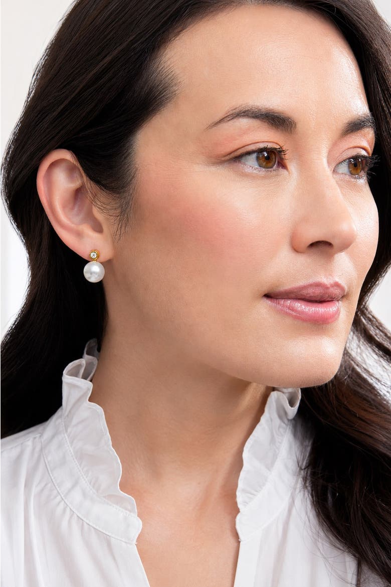 White South Sea Pearl & Diamond Dakota Earrings, Alternate, color, White Pearl