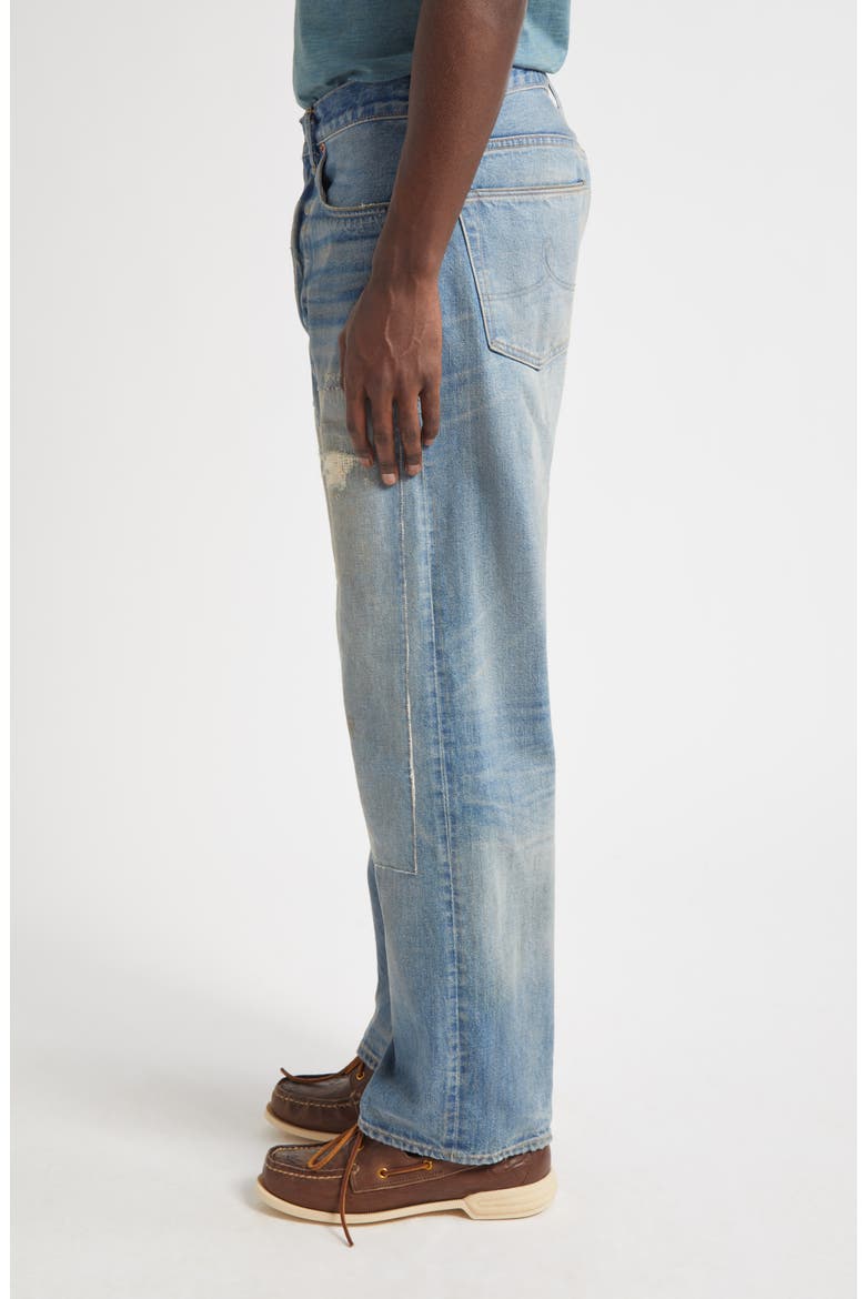 Straight Fit Rip & Repair Selvedge Jeans, Alternate, color, MIDLANDS WASH