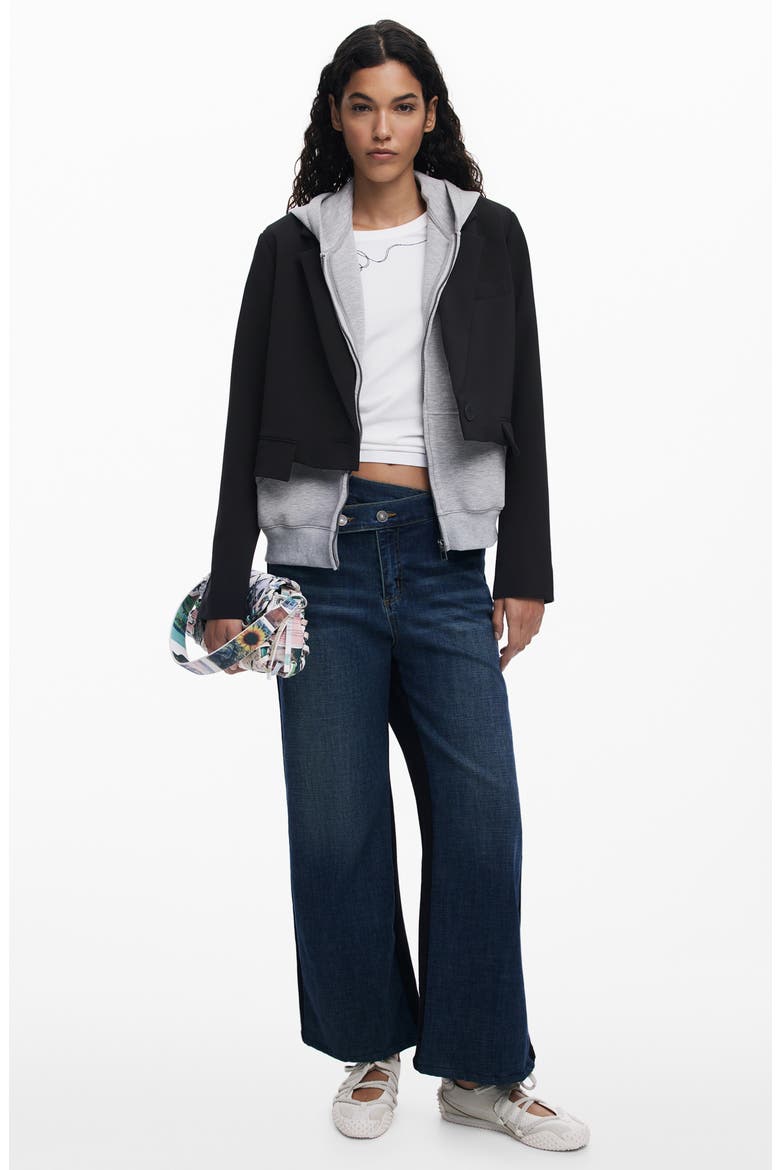 Layered Hooded Blazer, Alternate, color, BLACK