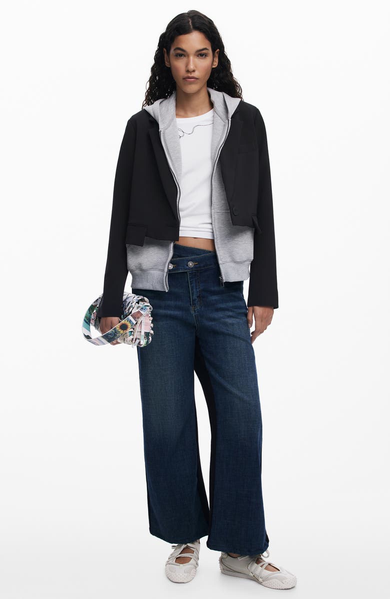 Desigual Layered Hooded Blazer, Alternate, color, Black