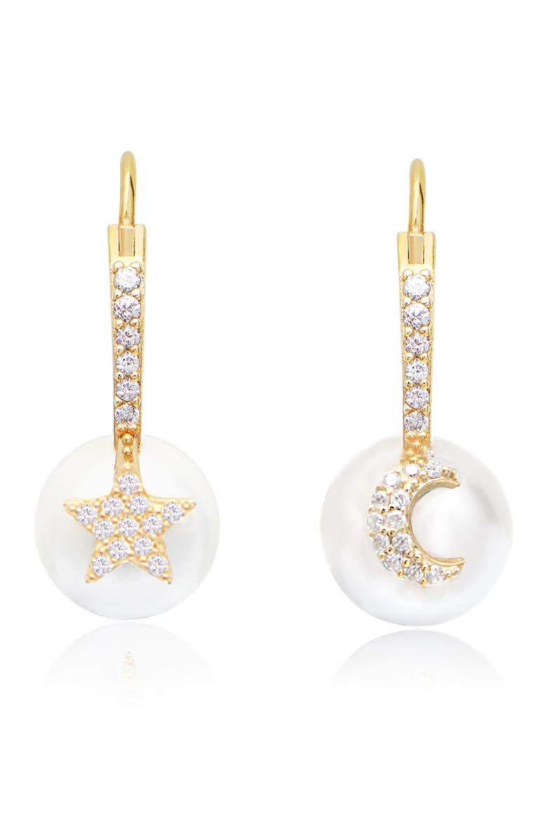 GABI RIELLE 14K Gold Vermeil Moon & Star Mother of Pearl Drop Earrings, Main, color,