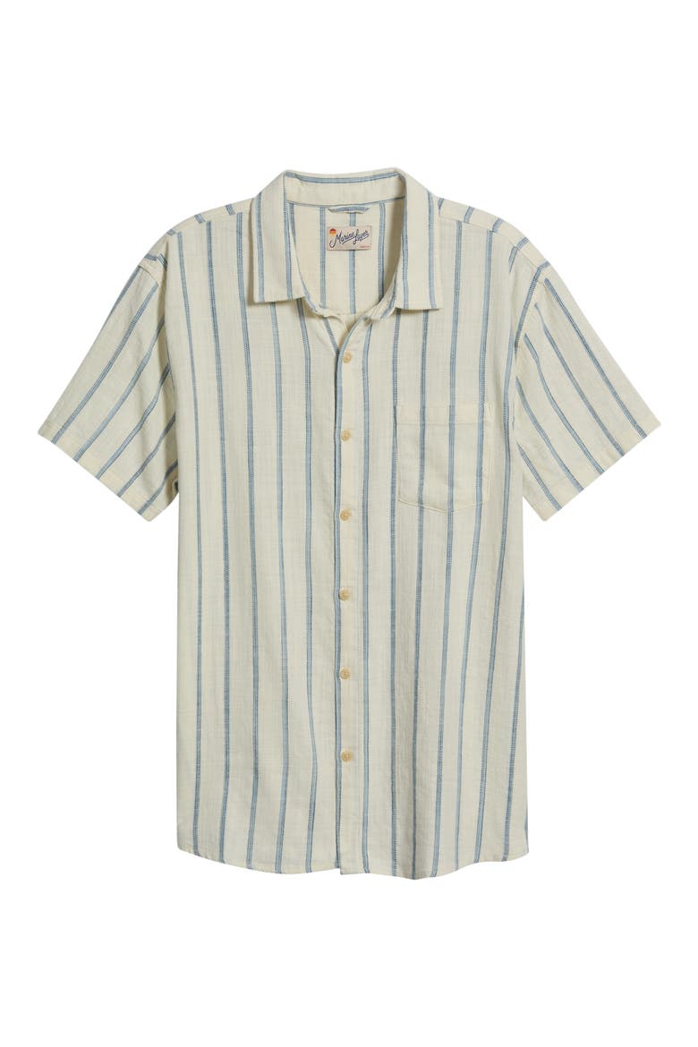 Classic Stretch Selvage Short Sleeve Button Up Shirt, Alternate, color, NATURAL/ NAVY STRIPE