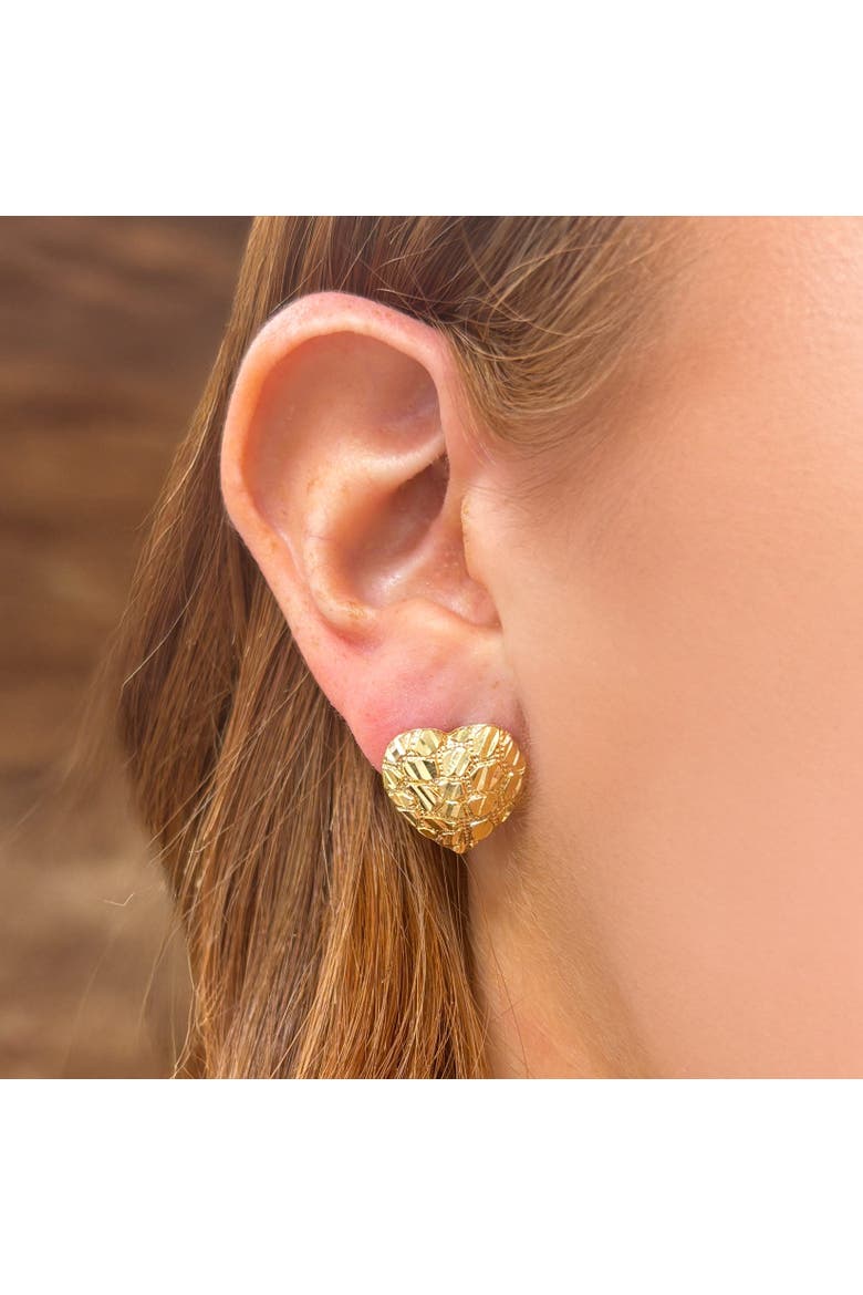 Gold Rockstud Heart Stud Earrings, Alternate, color, Yellow Gold