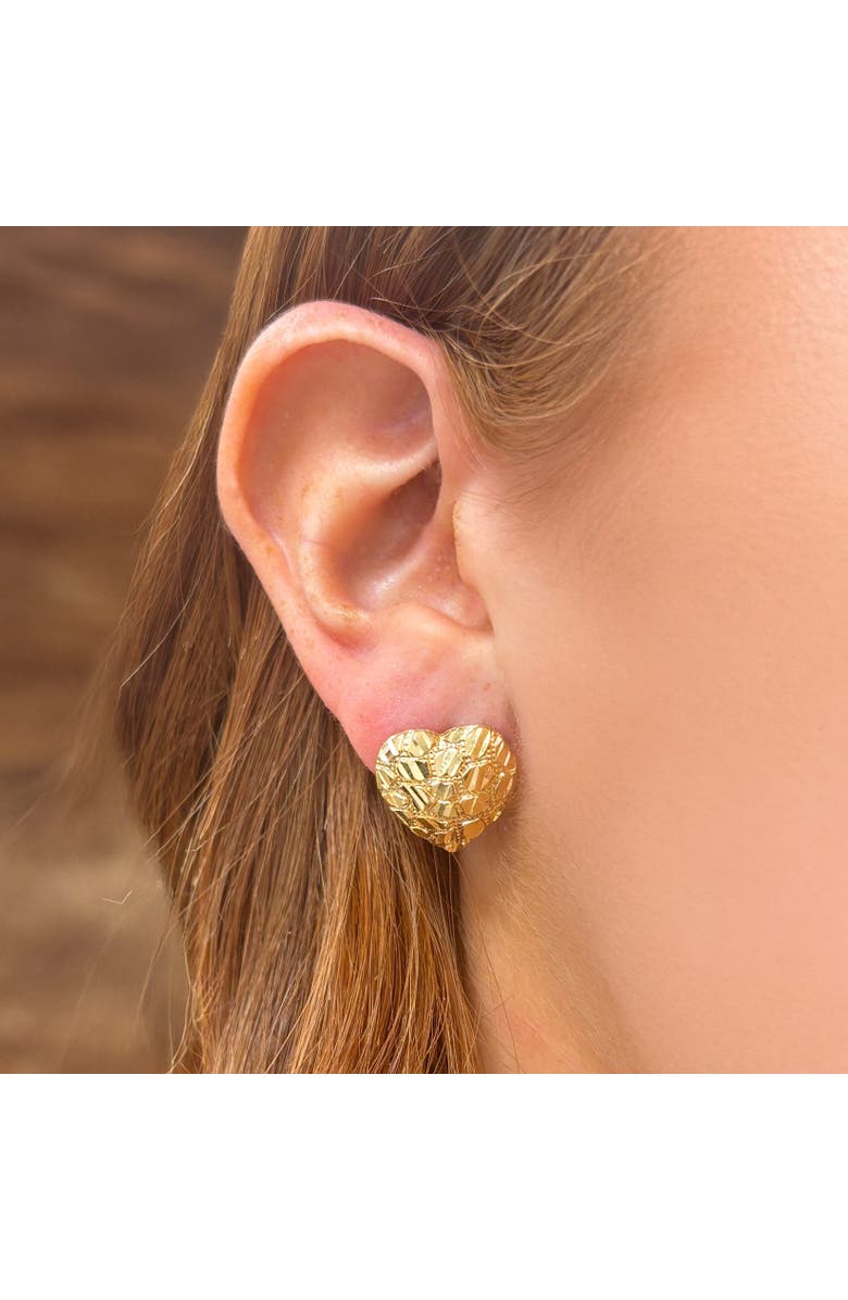 The Lovery Fine Jewelry Gold Rockstud Heart Stud Earrings, Alternate, color, Yellow Gold