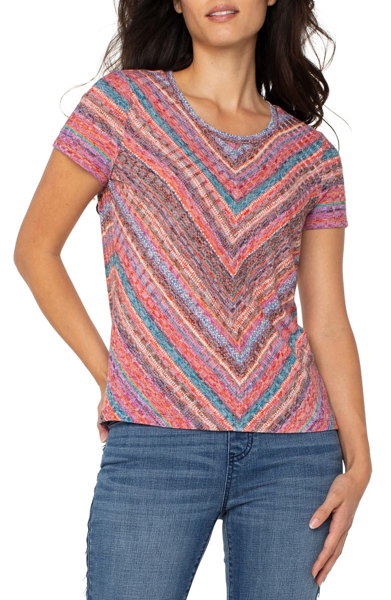Liverpool Los Angeles Chevron Stripe Short Sleeve Ribbed Top, Main, color, 