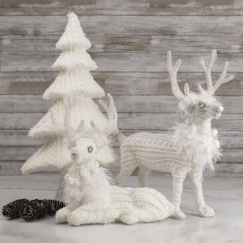 Northlight Cable Knit Sweater Standing Reindeer Christmas Figure In White