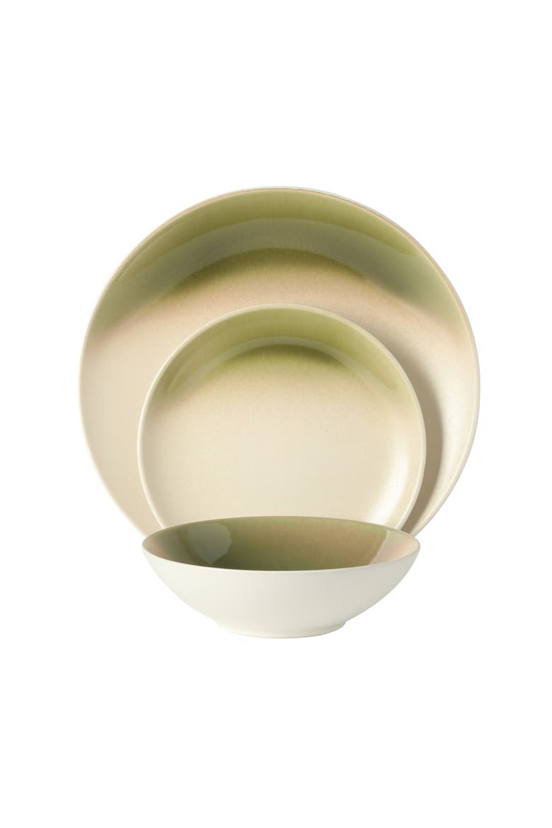 Crescenton 12-Piece Round Reactive Glaze Stoneware Dinnerware Set, Alternate, color, Green
