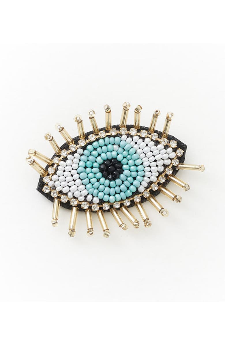 Matr Boomie Bala Mani Beaded Evil Eye Brooch Pin, Main, color, Blue