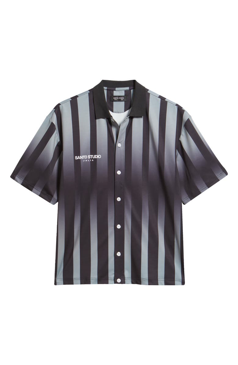 SANTO STUDIO Team Stripe Short Sleeve Button-Up Shirt, Alternate, color, Black